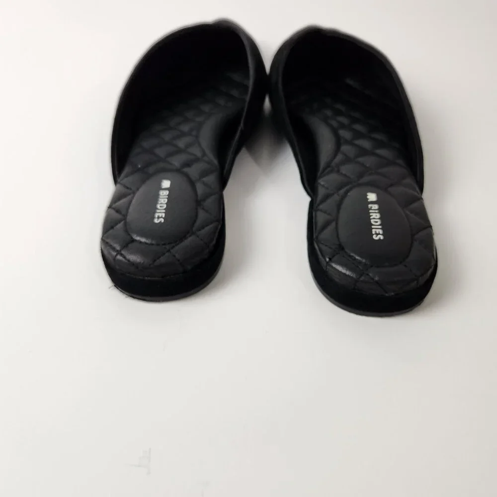 Birdies Shoes Womens 9.5 Black Swan Suede Mules Quilted Flats Leather Slip On - Picture 9 of 14